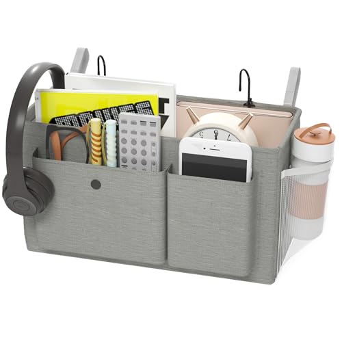 Bedside Caddy Bedside Organizer with Fixed Straps & Water Bottle Holder, Bunk Bed Caddy ideal for Home, Dorm, Hospital, Crib, Versatile Bedside Storage Solution (Grey) by Edudif - Used condition - Image 9