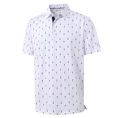 Image of M MAELREG Mens Golf Shirt Short Sleeve Dry Fit Print Moisture Wicking Performance Patterns Collared Polo Shirt