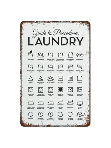 Clothing Care Label Metal Tin Sign Washing Machine Symbol Reference For Mudroom Basement Apartment Laundromat Wall-Art 8 X 12 in