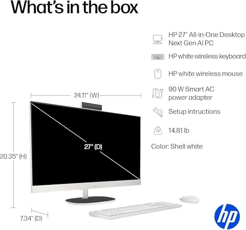 Image of HP 27 inch All in One Desktop Computer, AMD Ryzen AI 7 350, Ryzen AI (50 NPU Tops), 32GB DDR5-5600 MT /s, 2TB SSD, FHD IPS Touchscreen, WiFi 6, BT 5.4, Wireless KB & Mouse, Copilot+ PC, Windows 11 Pro