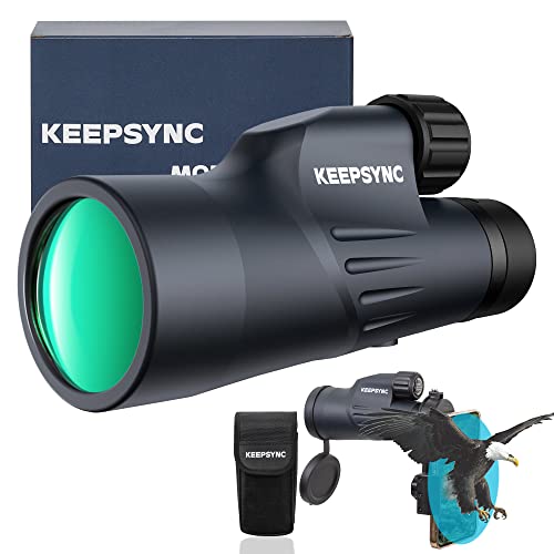 12x50 HD Monocular with Smartphone Adapter, KEEPSYNC High Powered FMC Lens & BAK4 Prism Telescopes for Adults, Sky Captain Monocular Telescope for Bird Watching Hunting Hiking Camping Travelling