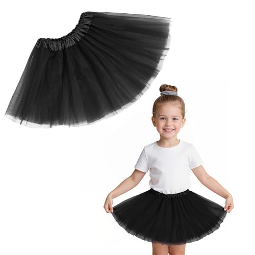Zando 4 Layers Black Tutu Girls Black Tutu for Toddler Girls Kids 2-8 Years Halloween Costume Cosplay Princess Puffy Tulle Elastic Waist Dance Skirt Birthday Party Dress up Affordable Soft