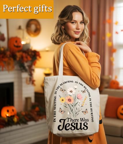 Image of Aesthetic Christian Gifts Tote Bag for Church, Religious Tote Bag for Bible Study, Medium Size with Inner Pocket