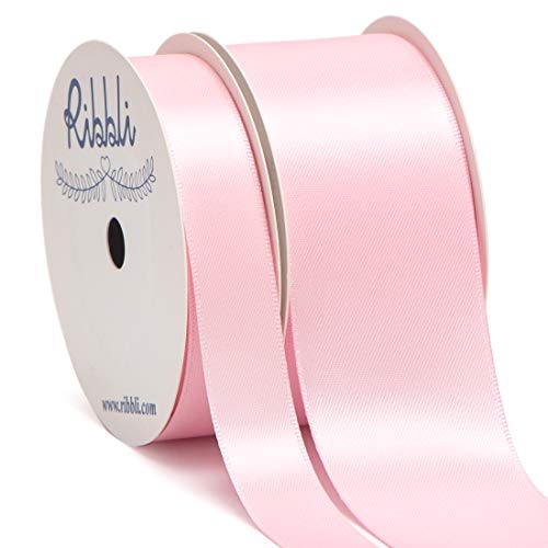 Ribbli 2 Rolls Double Faced Light Pink Satin Ribbon,Total 20 Yards,(5 8 Inch x 10-Yard,1-1 2 Inch x 10-Yard),Use for Bows Bouquet,Gift Wrapping