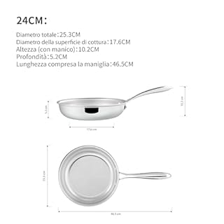 SANFELA Set di padelle a 5 strati in acciaio inox 2, con padelle in acciaio inox da 24 cm e 28 cm, lavabili in lavastoviglie e forno, padelle a induzione