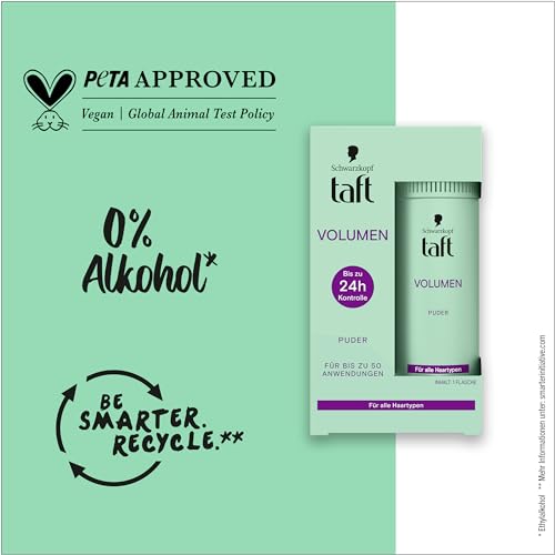 Poudre coiffante Schwarzkopf Taft - Volume (10 g) - Poudre capillaire complète - Jusqu'à 50 utilisations - Poudre coiffante végétalienne – vue 7