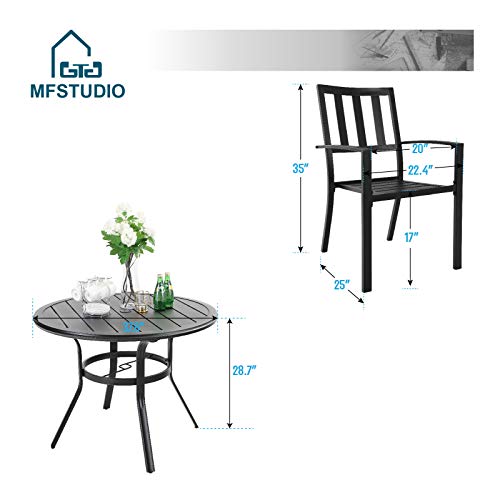 Mfstudio 5 Piece Outdoor Patio Dining Set, 4 Metal Stackable Chairs And 37.8" Round Table With 1.57" Umbrella Hole For Garden, Lawn, Poolside, Balcony, Black #TOP6