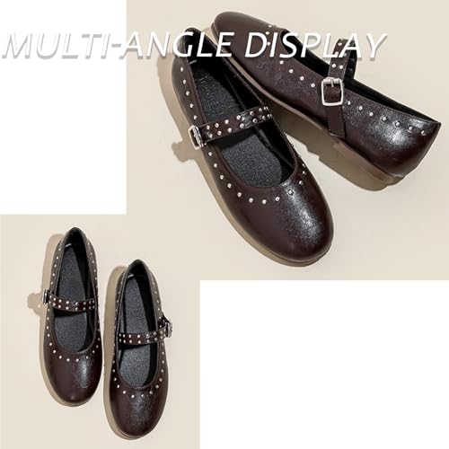 Women's Leather Flats Mary Jane Pumps Comfort Square Toe Low Chunky Heel with Buckle Strap Dress Shoes Casual Work Flats2