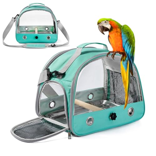 Bird Carrier Travel Cage,Portable Clear Bird Travel Cage for Parrot with Stainless Steel Tray and Wooden Standing Perch,Side Access Window Collapsible for Parakeets Budgie - Image 5