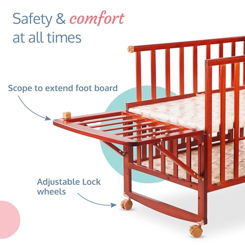Image of LuvLap C-50 Baby Wooden Cot with Mosquito Net, EN certified Baby Furniture suitable for new born to 12 month, without mattress (Cherry Red)