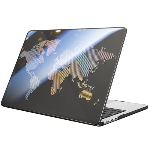 Image of Fintie Case for MacBook Air 13.6 A3449 /A3240 /A3113 /A2681, World Map | 2022-2026, M2 /M3 /M4 /M5, Snap-On Shell Cover, Full Port Access, Easy On /Off, Lightweight
