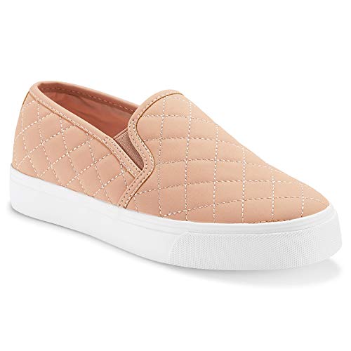 JENN ARDOR Women’s Slip On Sneakers Perforated/Quilted Casual Shoes Fashion Comfortable Walking Flats Pink 6 US