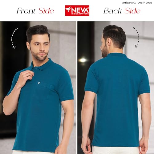Image of NEVA Men's Regular Fit Half Sleeve Polo Neck T-Shirt with Chest Pocket