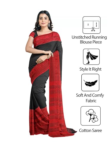 Image of eC ESHA'S COLLECTION Women's Cotton Blend Begumpuri Handloom Saree With Unstitched Running Blouse Piece