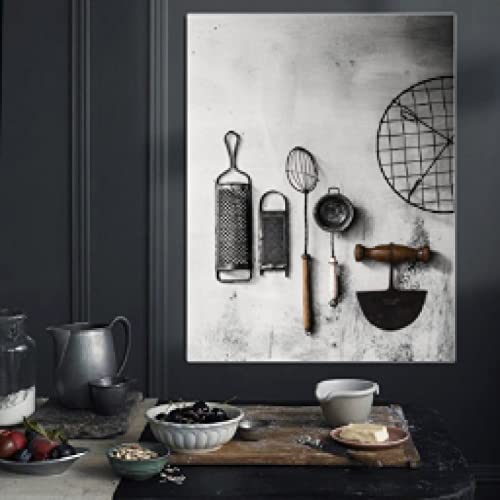 Toile cuisine nordique 40x60 cm affiche ustensiles sans cadre