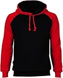 Angel Cola Men's Cotton Raglan Hoodie String Pullover Sweatshirt Black/Red L