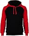 Angel Cola Men's Cotton Raglan Hoodie String Pullover Sweatshirt Black / Red L