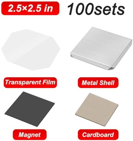 Square Fridge Magnet Maker Supplies - 100/500/1000 Sets, 2x2 & 2.5x2.5 Cardboard Refills for Sticker Machine & Button Press Crafts, DIY Projects, Crafting Kits