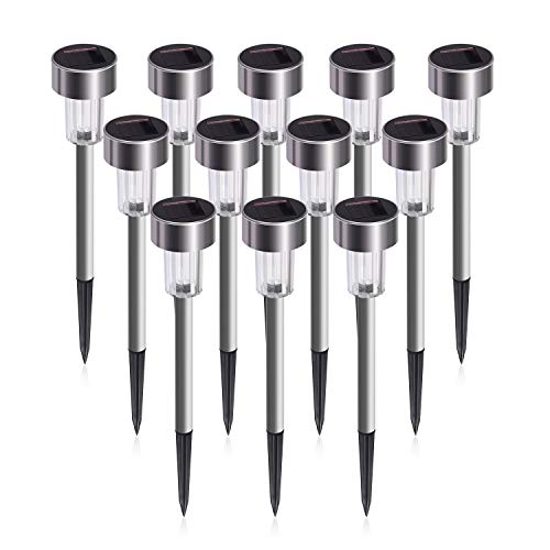 SUNNEST Solar Garden Lights Outdoor 12Pack Stainless Steel Solar Pathway Lights, Outdoor Landscape Lighting for Lawn/Patio/Yard/Walkway/Driveway SG-T9285