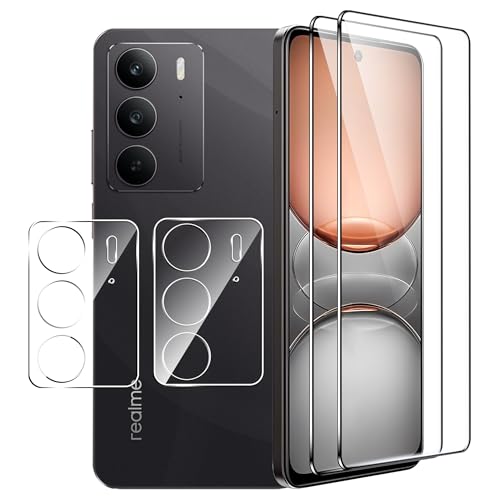 zZjoOoj [4 Piezas Protector de Pantalla para Realme 14x 5G /Realme C75 4G, 2 Piezas de Pantalla de Vidrio Templado + 2 Piezas de Protector de Lente de Cámara,Sin Burbujas