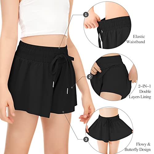 Youth Girls 2-in-1 Butterfly Athletic Shorts with Pocket