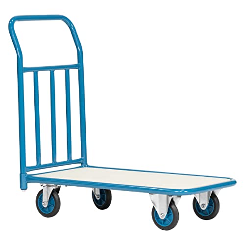 Flat Bed Trolley - Blue Steel with Wooden Deck