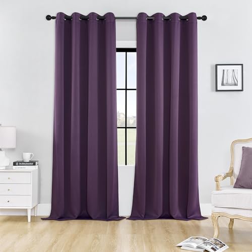 Image of HUTO 108 Inches Long Blackout Bedroom Window Curtains Drapes - Antique Copper Thermal Insulated Privacy Protect Curtains Drpaeries for Living Room, 2 Panels, 52 x 108 Inch, Plum Purple