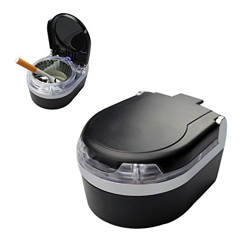 Aschenbecher,BizoeRade Tragbare Auto Aschenbecher mit Blauen LED Licht(Schwarz)