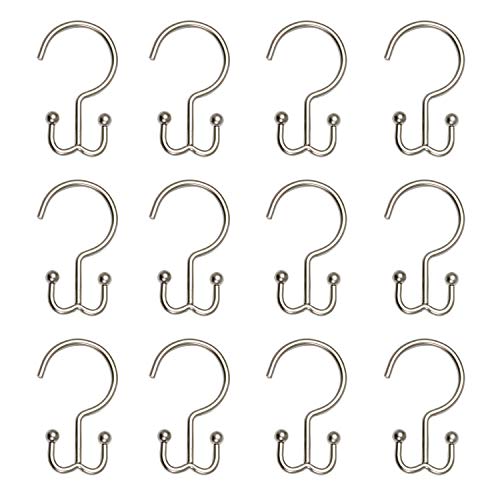 Zenna Home NeverRust Rustproof Aluminum Double Shower Curtain Hooks, Decorative Double Sided Metal Hooks for Shower Curtain, Set of 12, Brushed Nickel by Zenna Home - Image 4