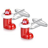 HONEY BEAR Santa Claus boots Cufflinks for Mens Shirt, Stainless Steel Accessories