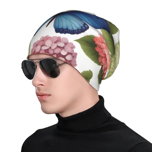 YYHWHJDE Hortensia's madeliefjes vlinders prints volwassen gebreide muts - zachte en comfortabele muts voor buitenactiviteiten zwart, Zwart, Eén Maat - Afbeelding 4
