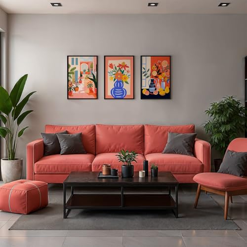 Image of SoulAbiti Sunny Still Life Botanicals set of 3 Framed Wall Print 12x18 inch Black Frame Plexi-Glass Floral Art ready to hang for living room bedroom office decor