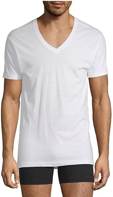 Stafford Mens V-Neck T-Shirts | Tall/Ex Tall Tagless Undershirts | 4 Pack (Extra Large/Extra Tall) White