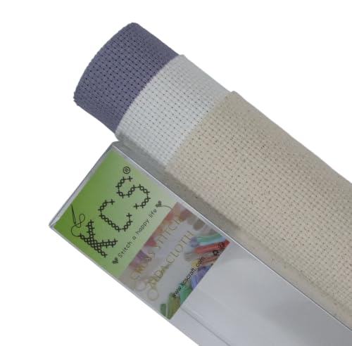 Image of KCS 3 pc of 15 inch x 18 inch(38cmx45cm) 14 Count Cross Stitch Cotton Aida Cloth Needlework Rolled Fabric Box,14CT,Antique White+Oatmeal+Light Steel Grey