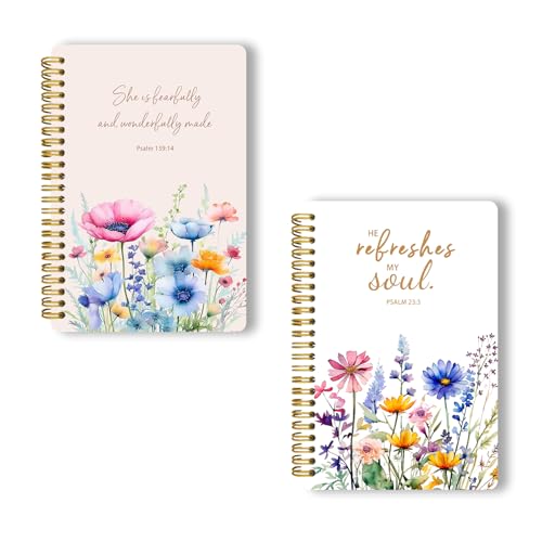 LOEVOERO 2pcs Inspirational Spiral Notebook with Inspirational Bible Verses,PSALM 23:3 He Restores My Soul 50 Pages 5.5x 8.3inch, Ideal Birthday or Christian Gifts, Ideal for School or Office。