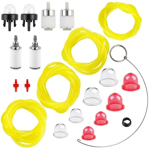 HPENP 4 Feet 4 Size Fuel Line Primer Bulb Fuel Filter for Zama Craftman Ryobi Homelite Husqvarna Poulan Carburetor Chainsaw Trimmer Blower Weed Eater 2 Cycle Small Engine with AC04122 Fuel Line kit