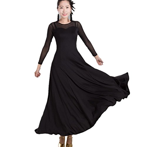 YC WELL Women Modern Waltz Tango Smooth Ballroom Dance Dress Standard Ballroom Dress(Black,M)