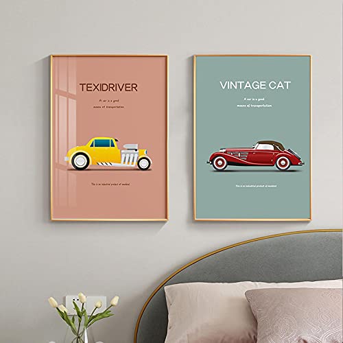 Room decor garcon pour habiller un grand mur vide avec une peinture retro taxi sans cadre