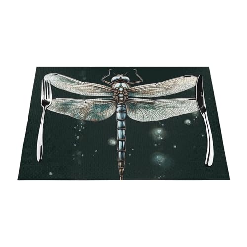 Dragonfly Prints�v���[�X�}�b�g�Z�b�g 6�� �􂦂�PVC�v���[�X�}�b�g �L�b�`���e�[�u���p �ϔM�e�[�u���}�b�g 18x12�C���`
