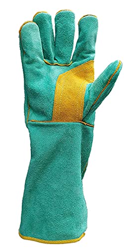 Image of Animal Handling Leather Gloves Kevlar Gauntlet for Saftey Against Cats, Dogs, Reptile, Birds, Snakes (18 inches - (Pack of 1 Pair), Green-Yellow)