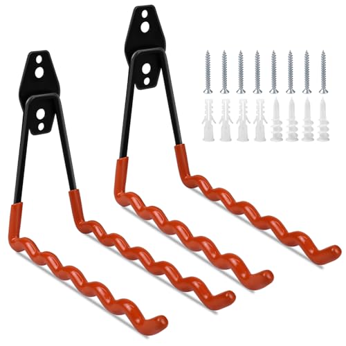 Enenes 2 Pack Steel Wall Mount Hooks, 18CM Garage Garden Tool Organizer, Large Wave Shape Hooks for Hanging Ladders and Hose, Bulk Items (Orange)
