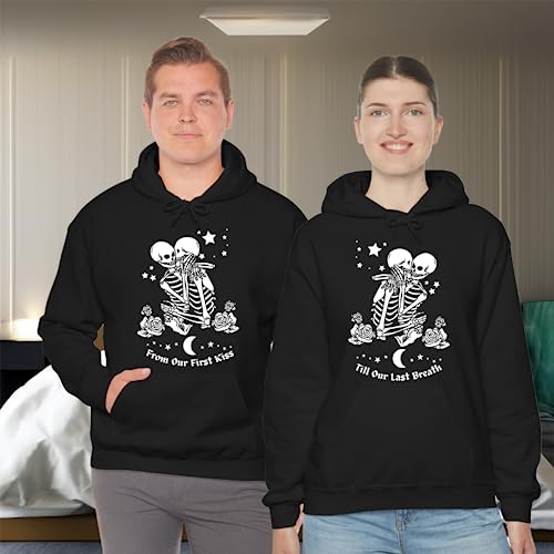 Set of 2 From Our First Kiss Till Our Last Breath Couples Matching Skeleton Hoodies, His & Hers Shirt, wedding Gift for Husband Wife4