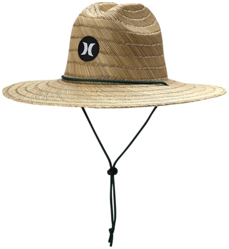 Hurley Men's Straw Hat - Weekender Natural Straw Hat with Medium Brim and Chin Strap - Beach Fishing Sun Hats for Men, Size One Size, Neptune Green
