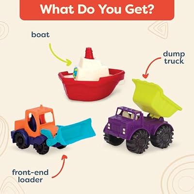 B. toys 3 Mini Toy Cars Water & Sand Playset for Kids Beach Toys Includes 2 Trucks & 1 Boat Durable & Easy to Grab Perfect for Indoor/Outdoor Play