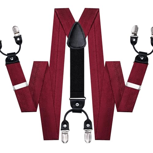 Image of Dubulle Suspender and Bow Tie for Men Paisley Solid Mens Suit Braces Pretied Bowtie and Handkerchief Cufflinks Formal Wedding