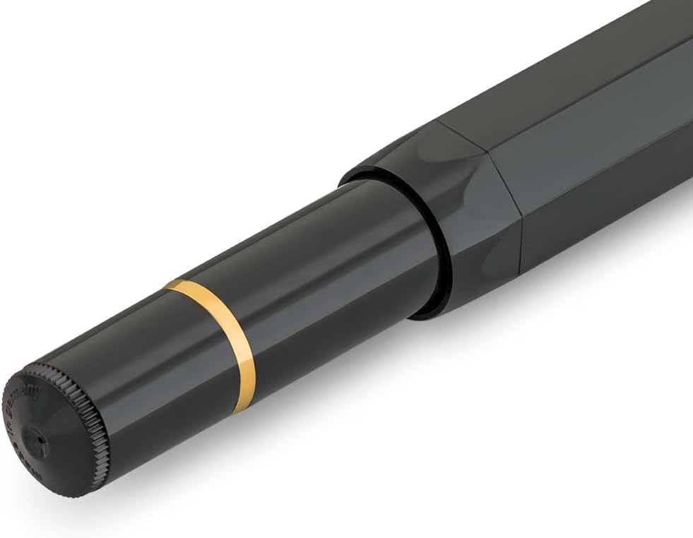 Kaweco PISTON SPORT CLASSIC Black/Gold I Premium Plastic Fountain Pen for Ink Bottles with Transparent Ink Window in Nostalgic Box I Exclusive Piston Filler 13 cm I Nib: F (Fine)