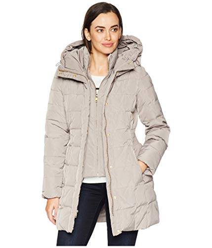 Cole Haan Women's Taffeta Down Coat with Bib Front and Dramatic Hood, cashew, X-Small