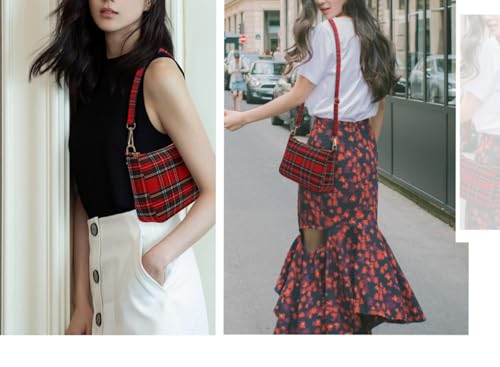 Bolsos bandolera para mujer, estampado tartán negro y rojo, tipo hobo, tote, clutch pequeño y bolso de hombro para Navidad miniatura 2