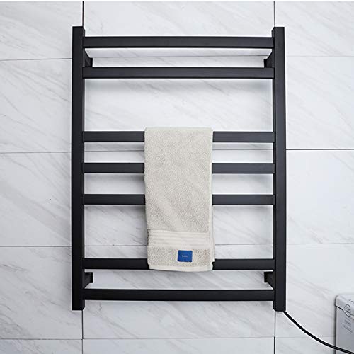Radiador de baño eléctrico con Calentador de Toallas, Cromado, Recto, 600 x 825 mm, con tendedero calefactado e Interruptor, Blanco/Negro.(Black)