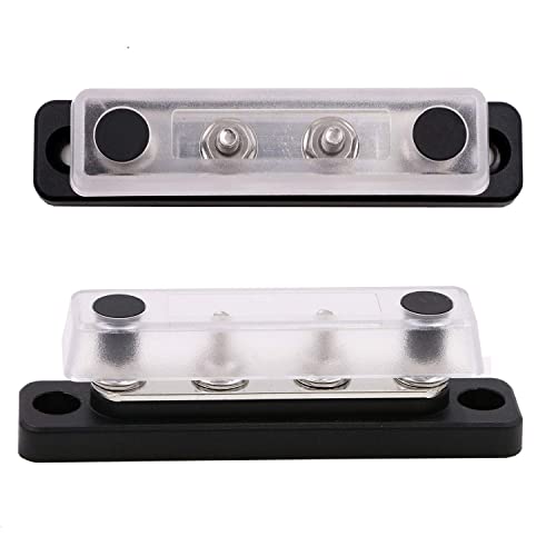 Gloaso 12V-48V Sammelschiene 100A Kupfer Busbar Stormverteilerblöcke mit 4x M5 Klemmleisten, 100 A DC Batterie Sammelschienen Mini Bus Bar für Kfz Wohnmobil LKW RV Solar PV Boot, Rot&Schwarz 2 Stück